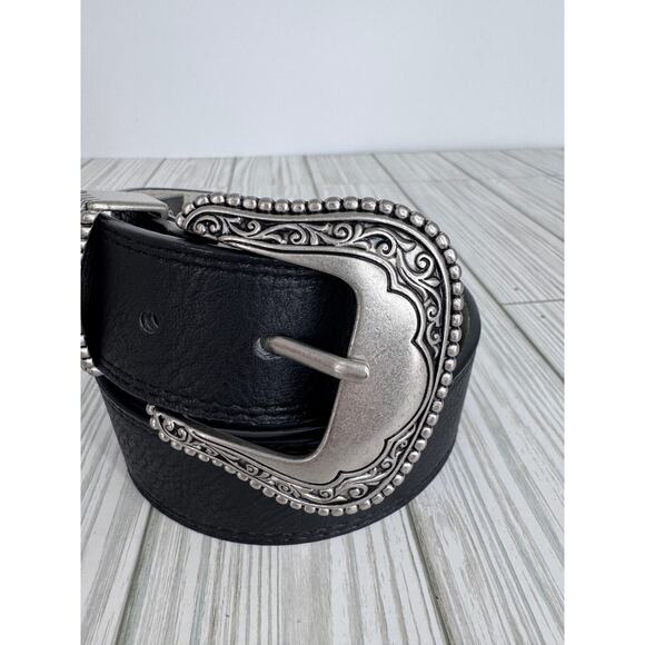 Vince Camuto belt large western ornate silver tone buckle vegan black leather main image 5